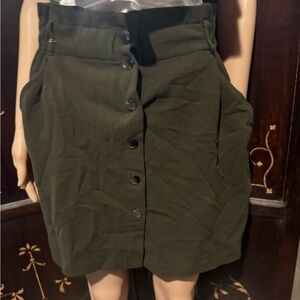 Olive Button-Front Skirt